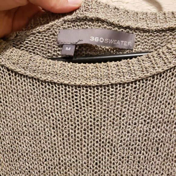 360 Sweater Women's Size Medium Taupe Tan Linen Blend Open Back Sweater Chunky - Picture 2 of 10